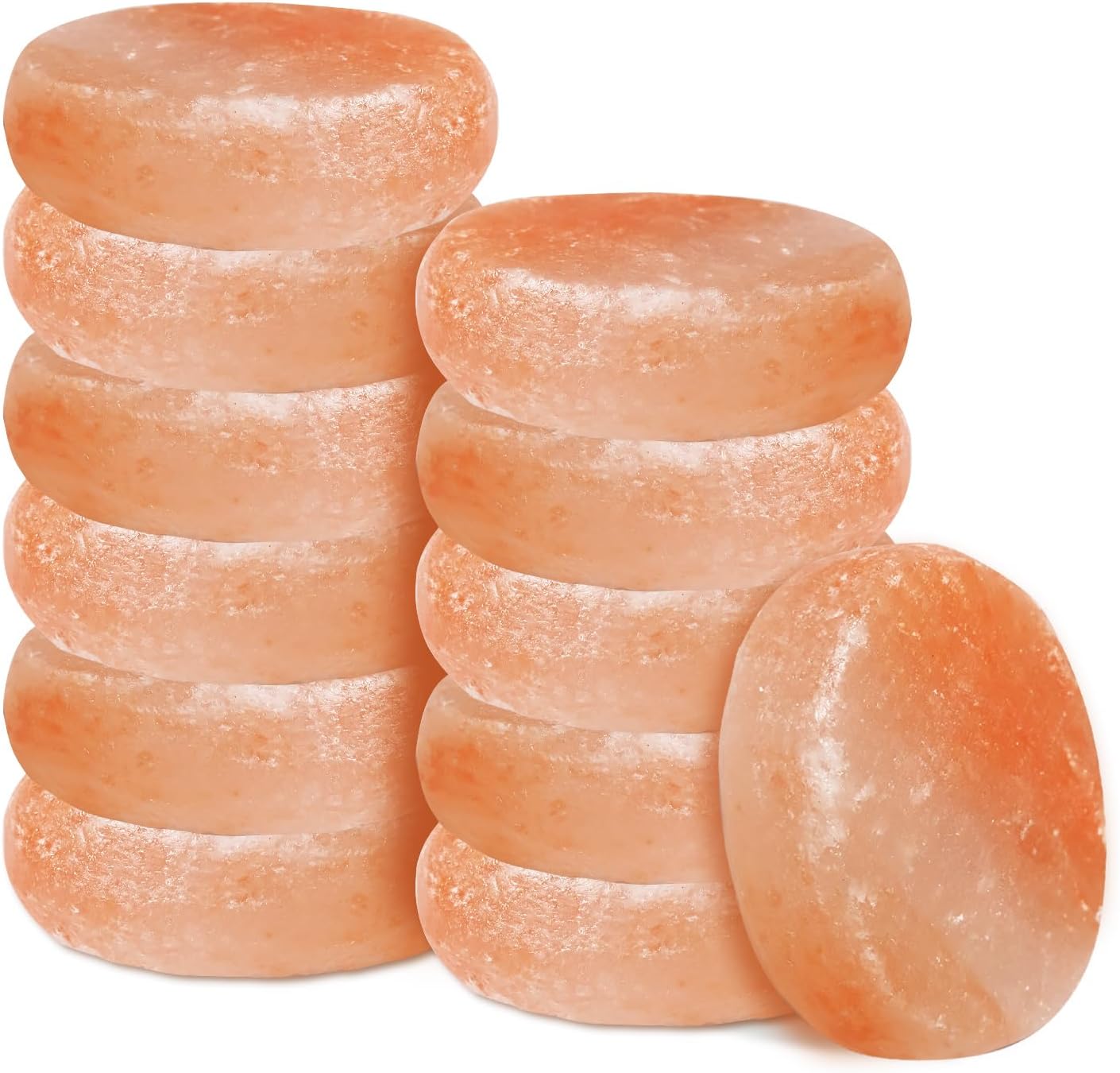 12 Pcs Flat Oval Massage Stone 3.5 x 1 x 2.6 Inch Crystal Hand Carved Stone Pink Himalayan Salt Massage Therapy Heated Warmer Rock for Salt and Sugar