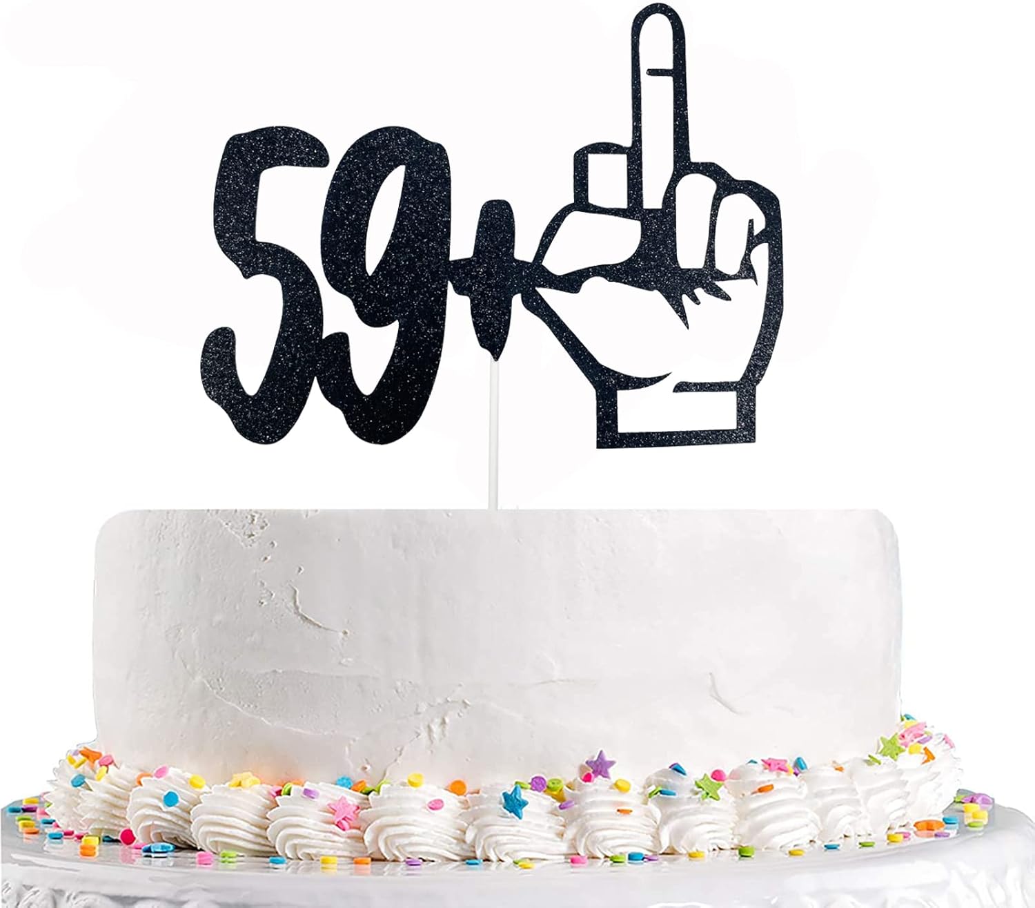 Happy 60th Birthday Cake Topper - 59+1 Middle Finger Cake Topper - Funny Sixty Years Old Birthday Party Supplies