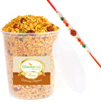 Jaiccha Ghasitaram Rakhi Gifts for Brothers Roasted Mahalaxmi Chiwda 300 GMS with Rudraksh Rakhi