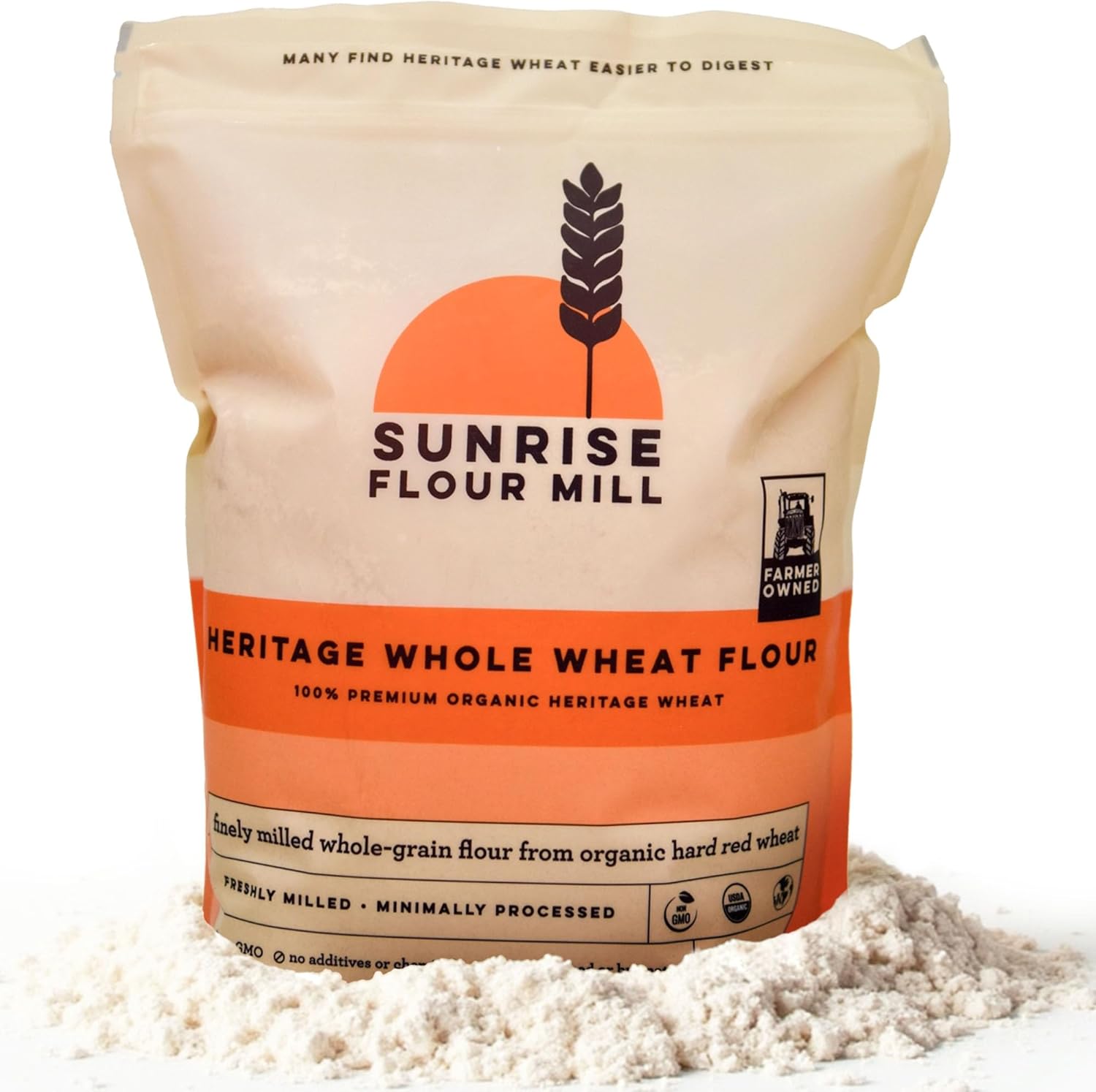 Sunrise Flour Mill Heritage Organic Whole Wheat Flour - 5 lbs | Milled from red hard wheat within 10 Days | Easier to Digest with Less Bloating | No Bleaching | Organic whole wheat bread flour