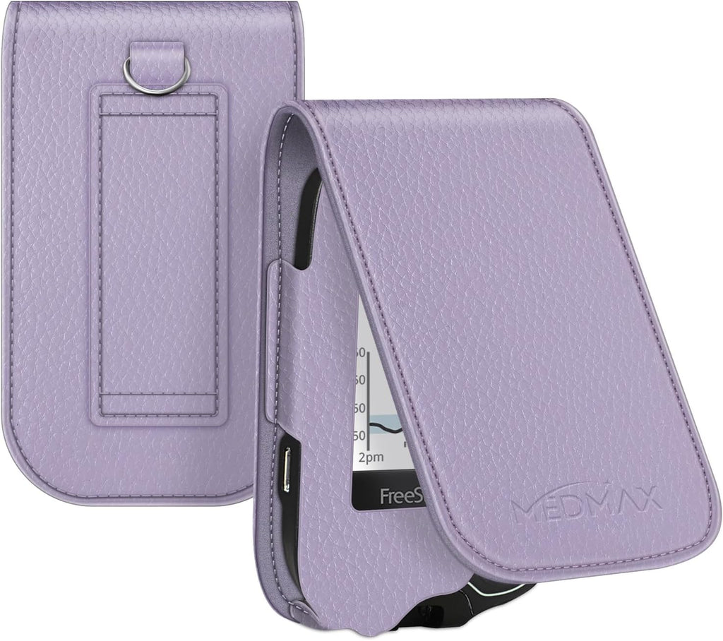 PU Leather Protective Case for Freestyle Libre 3 2 / Libre Reader, Lightweight Shockproof Diabetic Storage Carrying Case with Carabiner Clip and Handle (Lilac Purple)