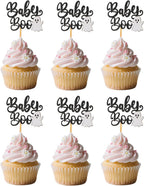 24pcs Baby Boo Cupcake Toppers, Glitter Ghost Cake Picks for Halloween & Baby Shower Decorations, Gender Reveal, Birthday Party Supplies