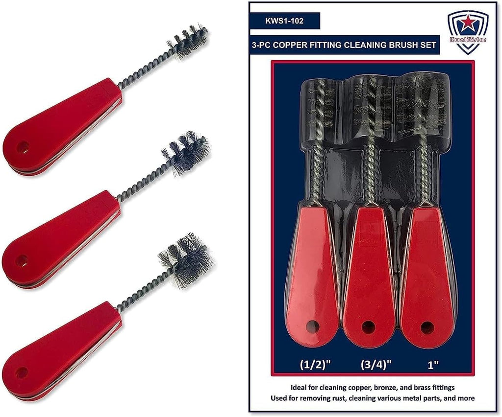 Copper Pipe Cleaner, Pipe Fitting Brushes, Clean Inside of Fittings for Soldering, 3PC: 1/2 in, 3/4 in, and 1.0 inch