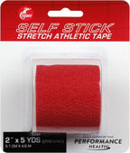 Cramer Eco-Flex Self-Stick Stretch Tape, Red, 2" x 5 yd, Cohesive Athletic Bandage Wrap, Athletic Trainer Flexible Sports Tape, Easy Tear Vet Wrap for Pets, Self Adhesive Bandage Roll, 5 Yards
