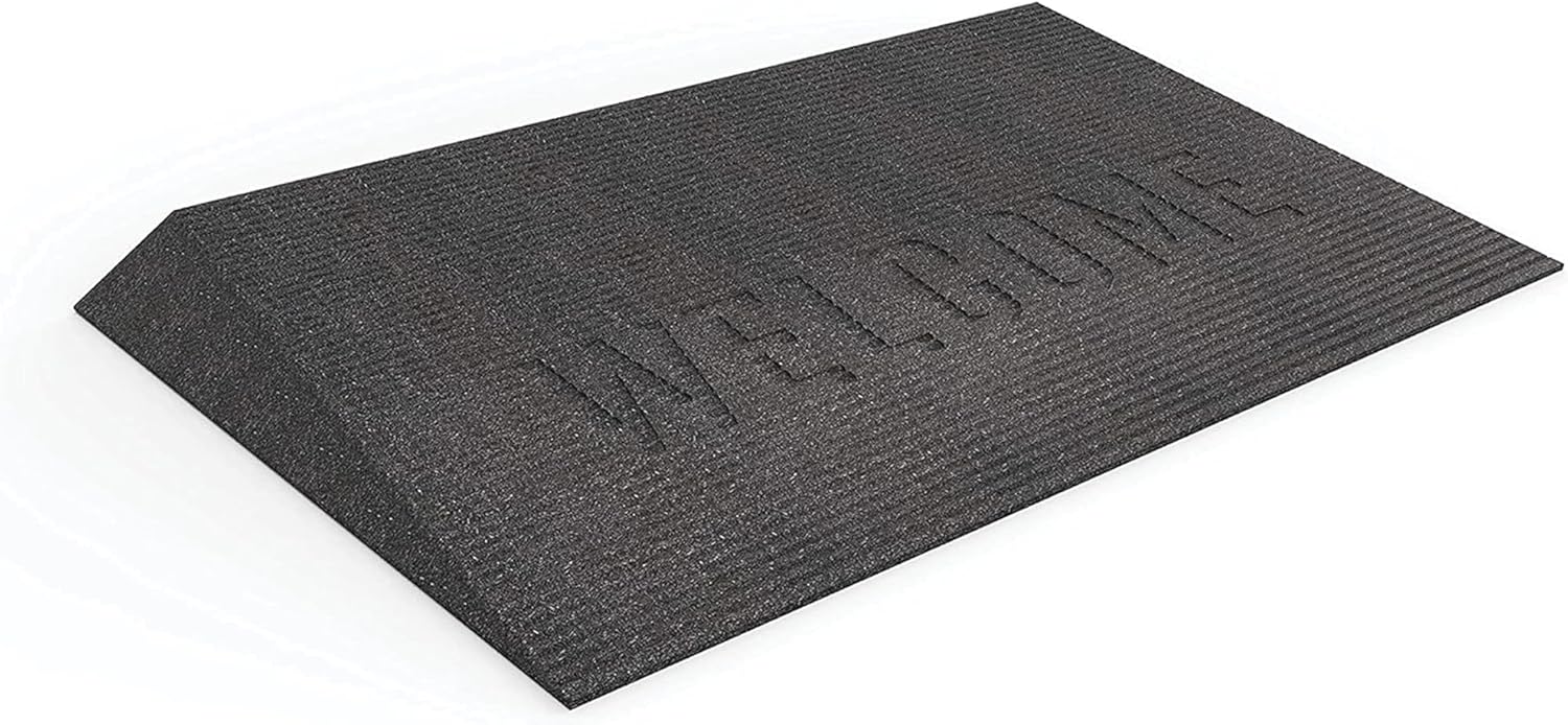 EZ-ACCESS - Transition Strip for Doorways, Rubber Threshold Ramp with Non-Slip Surface, Doorway Threshold Strip, Angled Welcome Entry Mat for Indoor & Outdoor Use - 2.5 Inch Low Pile Transition, Black