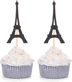 Paris Theme Cupcake Toppers Eiffel Tower Shape Party Picks Wedding Bridal Shower Decorations - 24 Couts - Black
