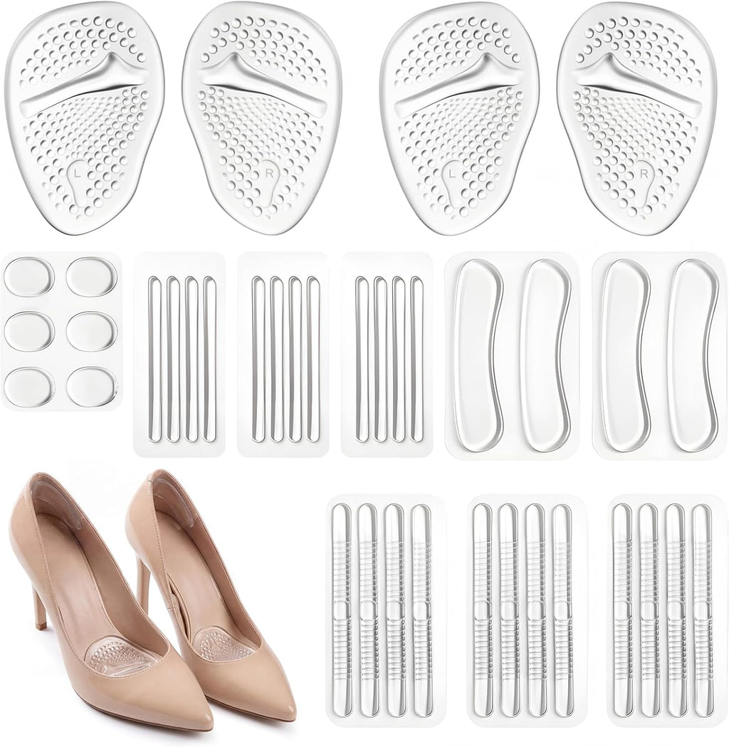 38 Pcs Silicone Clear High Heel Cushion Inserts Pad Ball of Foot Cushions Sling Shoe Grip for Sandals Backs Shoe Strap Grip Anti Slip Sandals Gel Protector Strips for Women Men