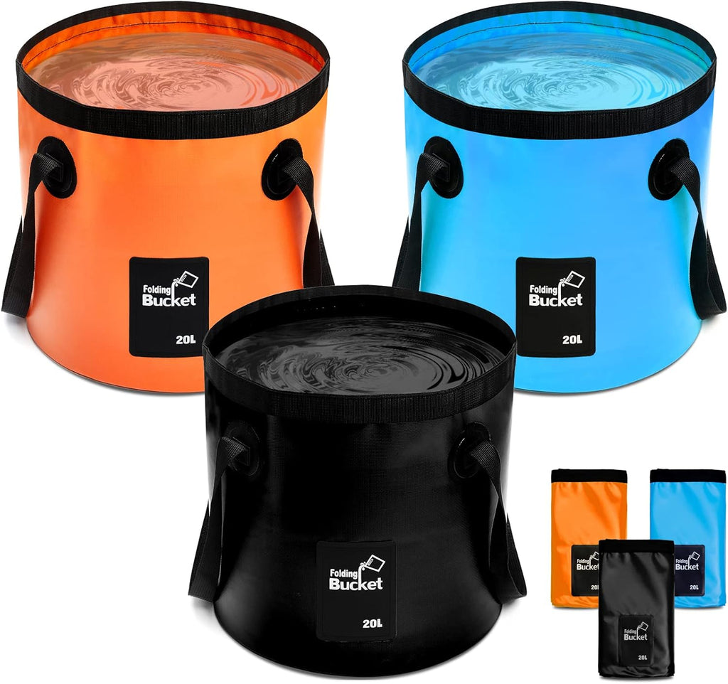 Tessco for you 3 Pcs 5 Gallon Bucket Collapsible Foldable Bucket with Handle for Beach Camping Fishing to Hold Water Folding Container Carry Bag Portable Fold up Lightweight