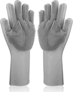 Magic Silicone Dishwashing Scrubber, 2 in 1 Reusable Rubber Gloves, Heat Resistant Kitchen Tool for Household, Dish Wash, 2 Count (Pack of 1), Gray