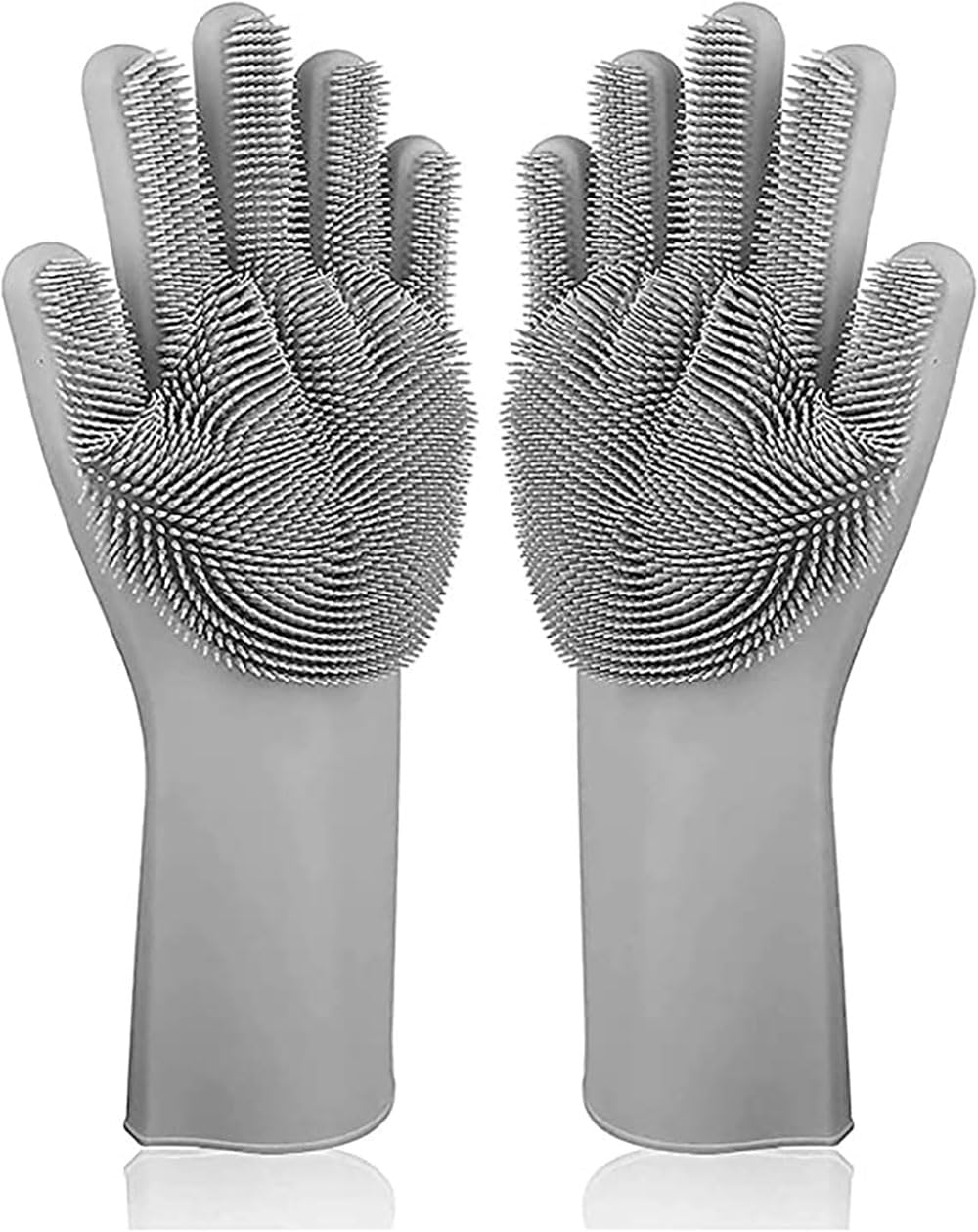 Magic Silicone Dishwashing Scrubber, 2 in 1 Reusable Rubber Gloves, Heat Resistant Kitchen Tool for Household, Dish Wash, 2 Count (Pack of 1), Gray