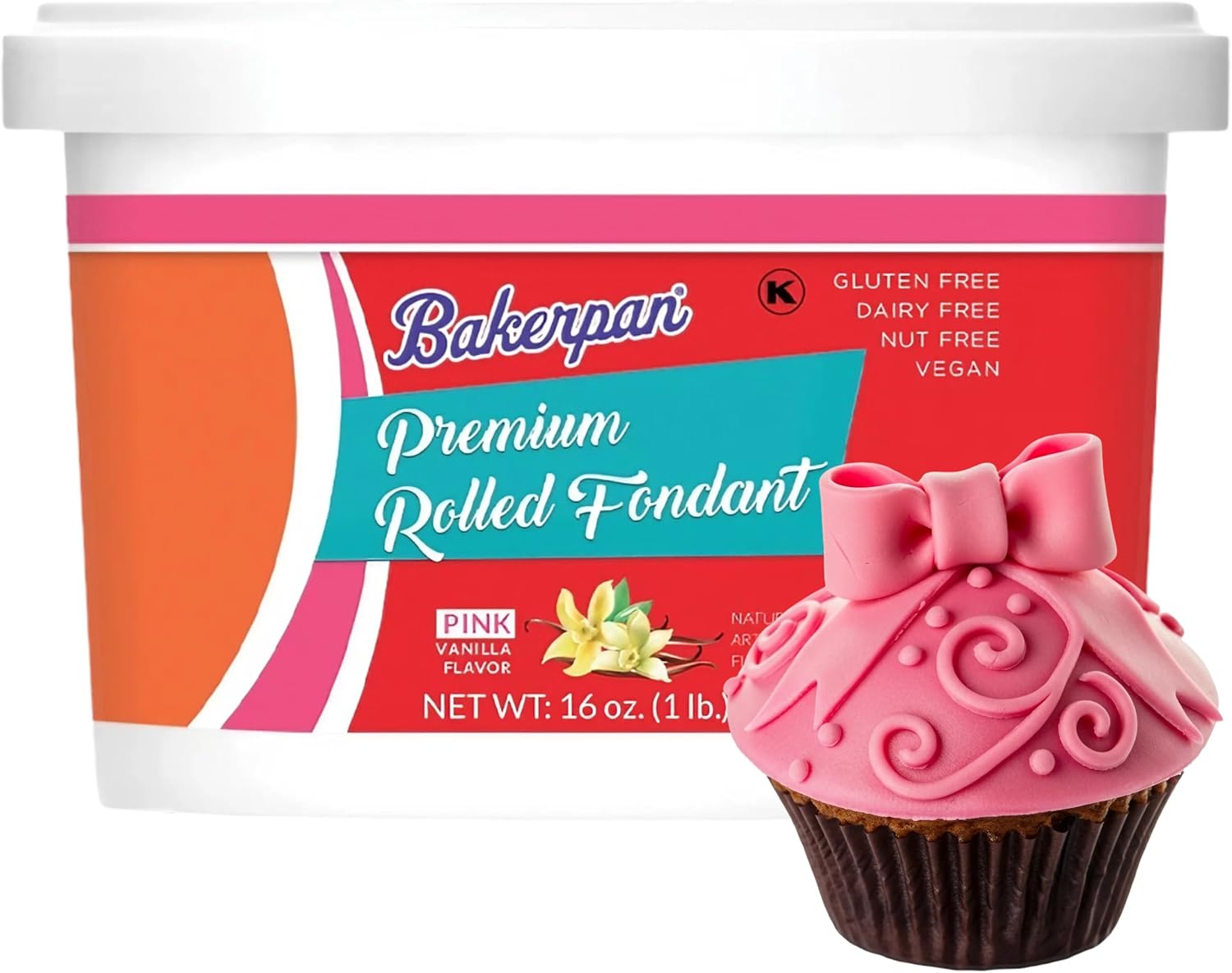 Bakerpan Premium Rolled Pink Fondant for Cake Decorating - 1 Pound, Vanilla Flavor