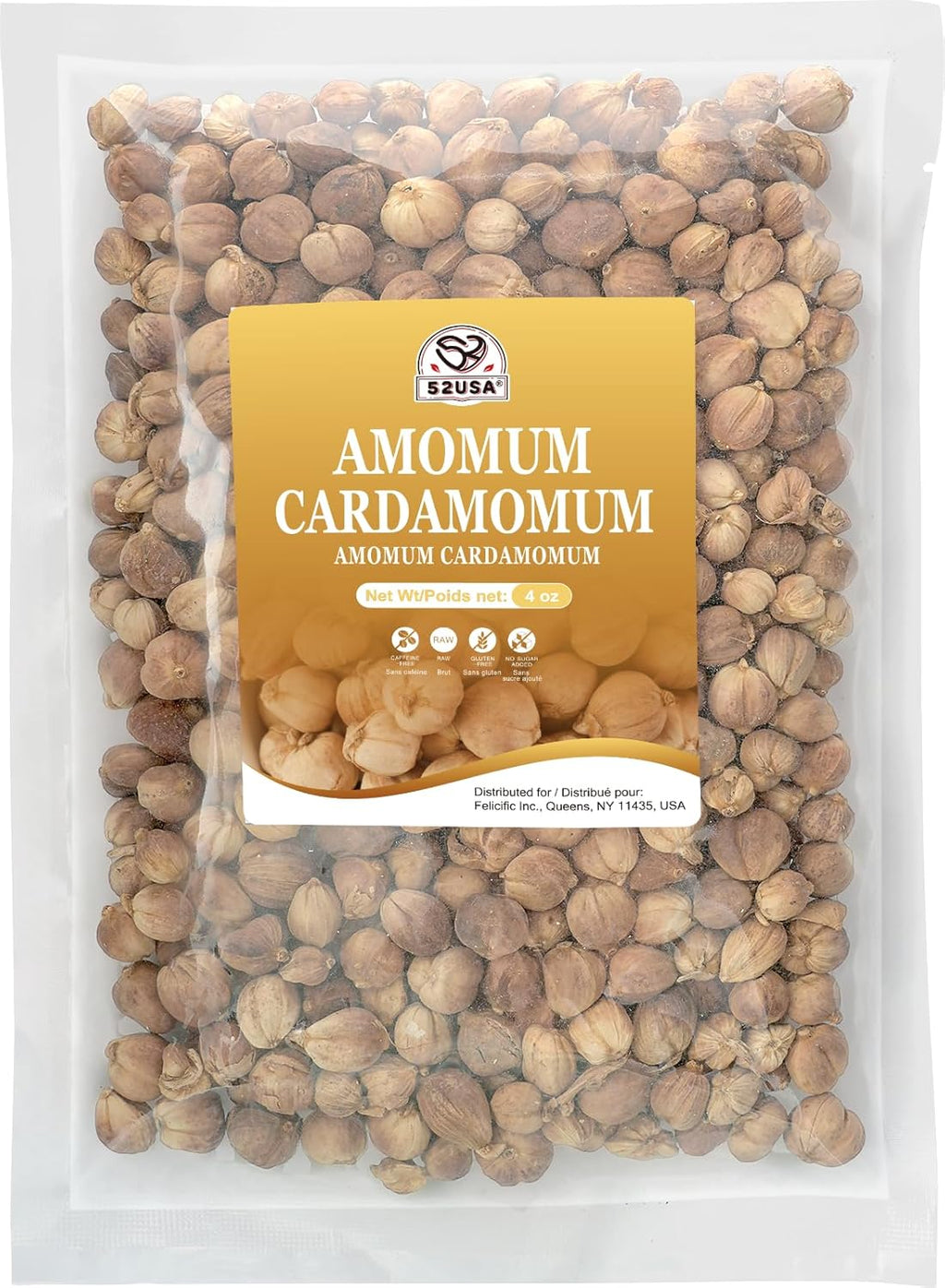 52USA Cardamom Pods, White Cardamom, 4oz–NON GMO Verified, Amomum Cardamomum, Bai Dou Kou, White Cardamom Seeds, Aromatic & Natural, Aromatic Spice for Cooking, Herbal Tea & Traditional Remedies