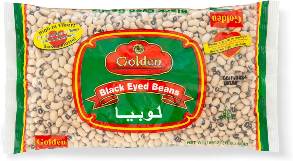 Golden Black Eyed Beans | 1 lb (16 oz) Packet | Premium Dry Legumes | Authentic Southern & Mediterranean Cooking Ingredient | Perfect for Soups, Stews, Salads & Hoppin’ John