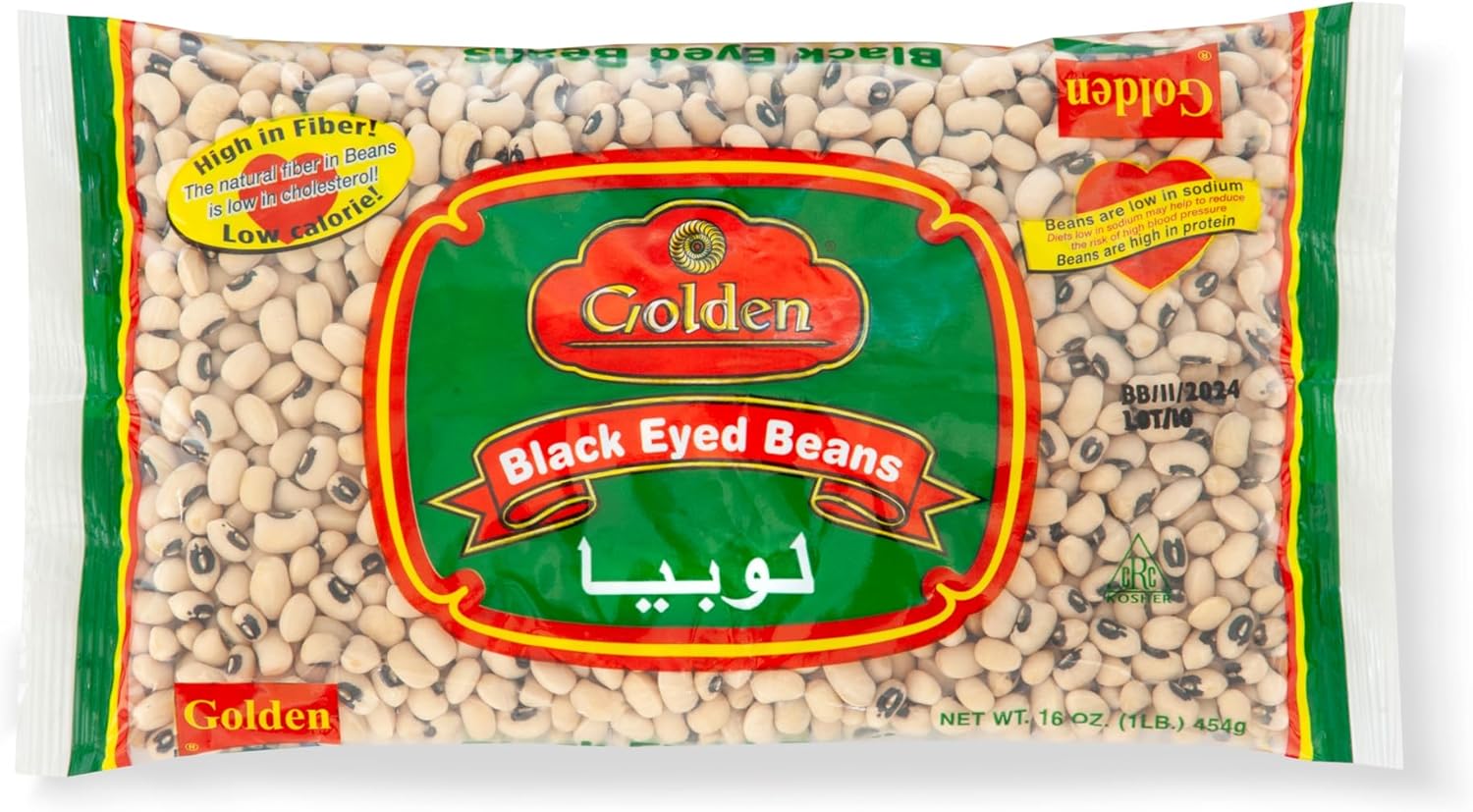 Golden Black Eyed Beans | 1 lb (16 oz) Packet | Premium Dry Legumes | Authentic Southern & Mediterranean Cooking Ingredient | Perfect for Soups, Stews, Salads & Hoppin’ John