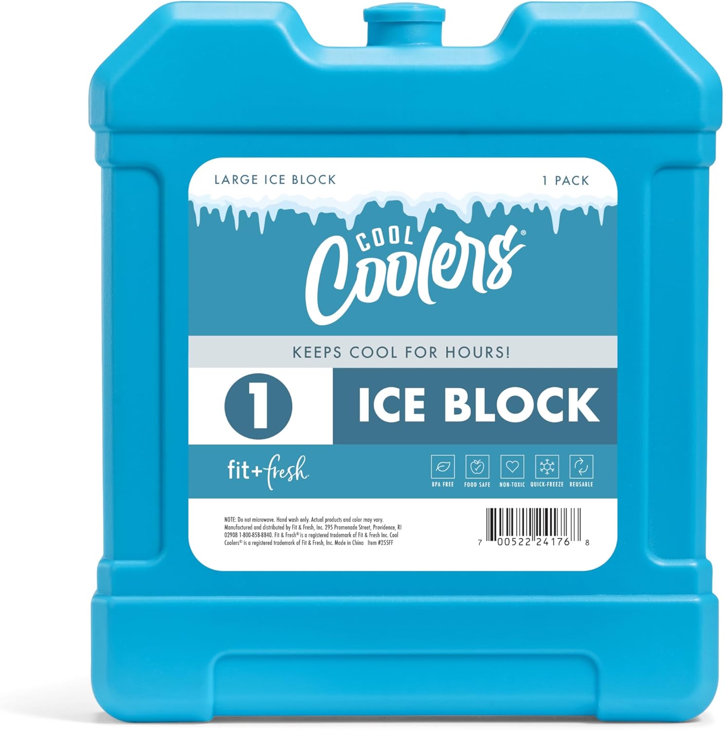 Cool Coolers by Fit + Fresh, XL Cooler Ice Block, Large and Powerful Ice Pack, Perfect for Insulated Cooler, Beach Bag, Backpack Cooler & Travel, 1PK, Blue