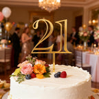 Gold Acrylic Number 21 Cake Topper, Happy 21st Birthday Cake Decoration, Twenty One Years Old Cake Pick Decoration For 21st Anniversary Celebrating Party Supplies, 6.4 inches (21)