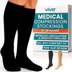 Vive Knee High Compression Socks for Women & Men – 15-20mmHg Medical Support Stockings for Varicose Veins, Swelling, Soreness & Airplane Travel – Breathable TED Hose for Legs & Feet (Beige,Black)