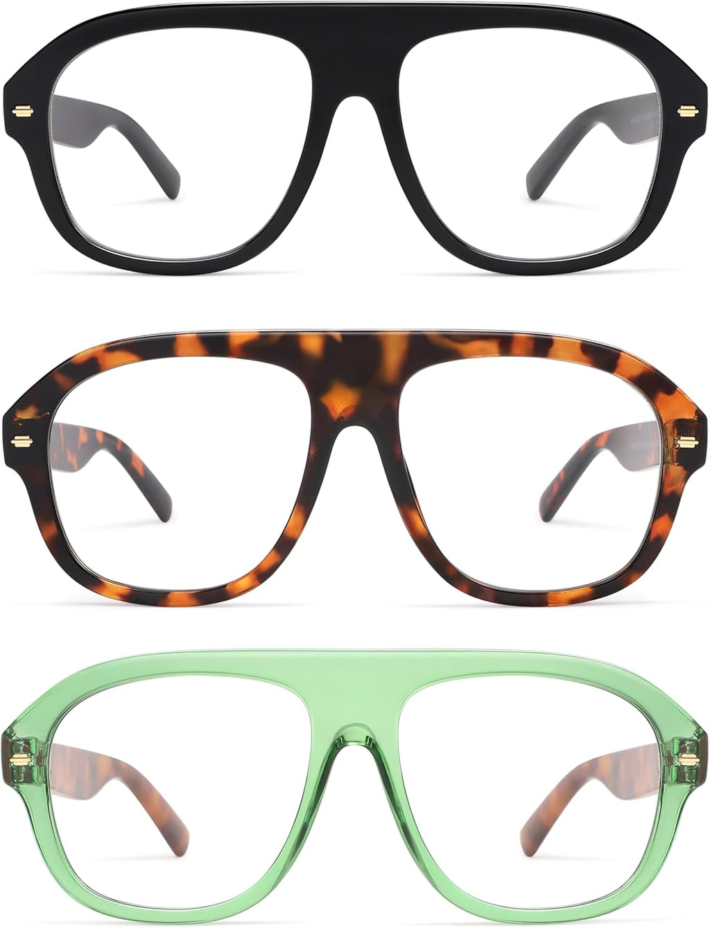 AMOMOMA 3 Pack Retro Blue Light Aviator Reading Glasses for Women Men,Oversized Large Computer Reader Frame AM6163