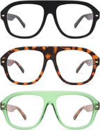 AMOMOMA 3 Pack Retro Blue Light Aviator Reading Glasses for Women Men,Oversized Large Computer Reader Frame AM6163