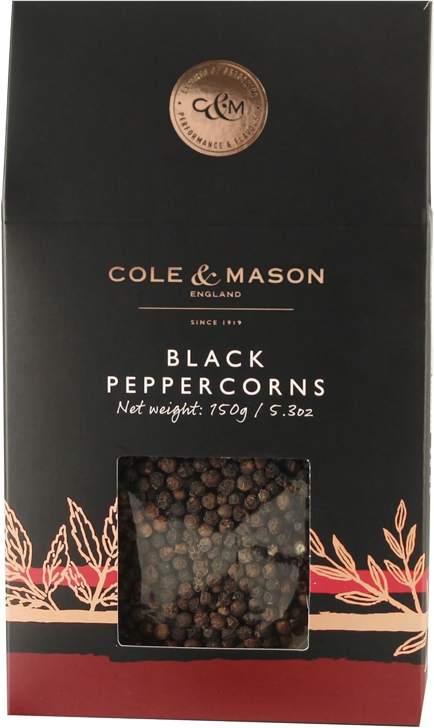 Cole & Mason Gourmet Spice Refill Box - Pairs Well with Chicken, Beef, Pork and More - Peppercorn for Pepper Mill Grinder - Black Pepper 5.3 oz Box