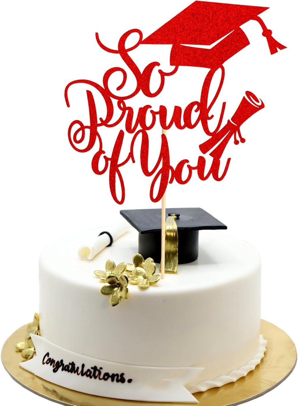 1Pc So Proud of You Cake Topper Congrats Grad 2026 Graduation Party Cake Decorations Graduation Cake Topper for Senior High School Graduation Party Decorations - Red Glitter