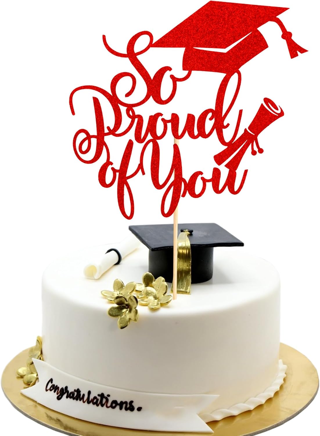 1Pc So Proud of You Cake Topper Congrats Grad 2026 Graduation Party Cake Decorations Graduation Cake Topper for Senior High School Graduation Party Decorations - Red Glitter