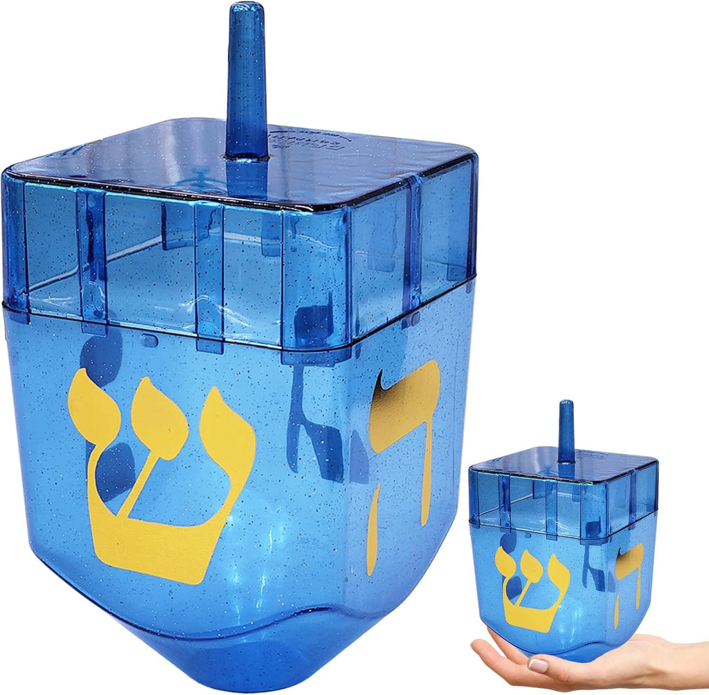 The Dreidel Company Blue Jumbo Hanukkah Fillable 6.5" inch Dreidel, Stands Straight On Table, Can Be Filled with Hanukkah Gelt Or Hanukkah Chocolate Coins