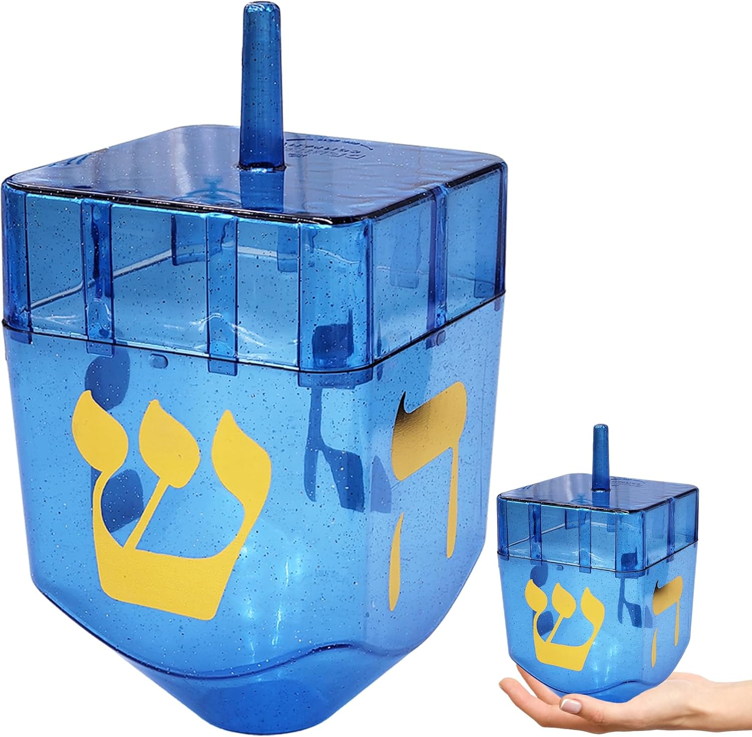 The Dreidel Company Blue Jumbo Hanukkah Fillable 6.5" inch Dreidel, Stands Straight On Table, Can Be Filled with Hanukkah Gelt Or Hanukkah Chocolate Coins