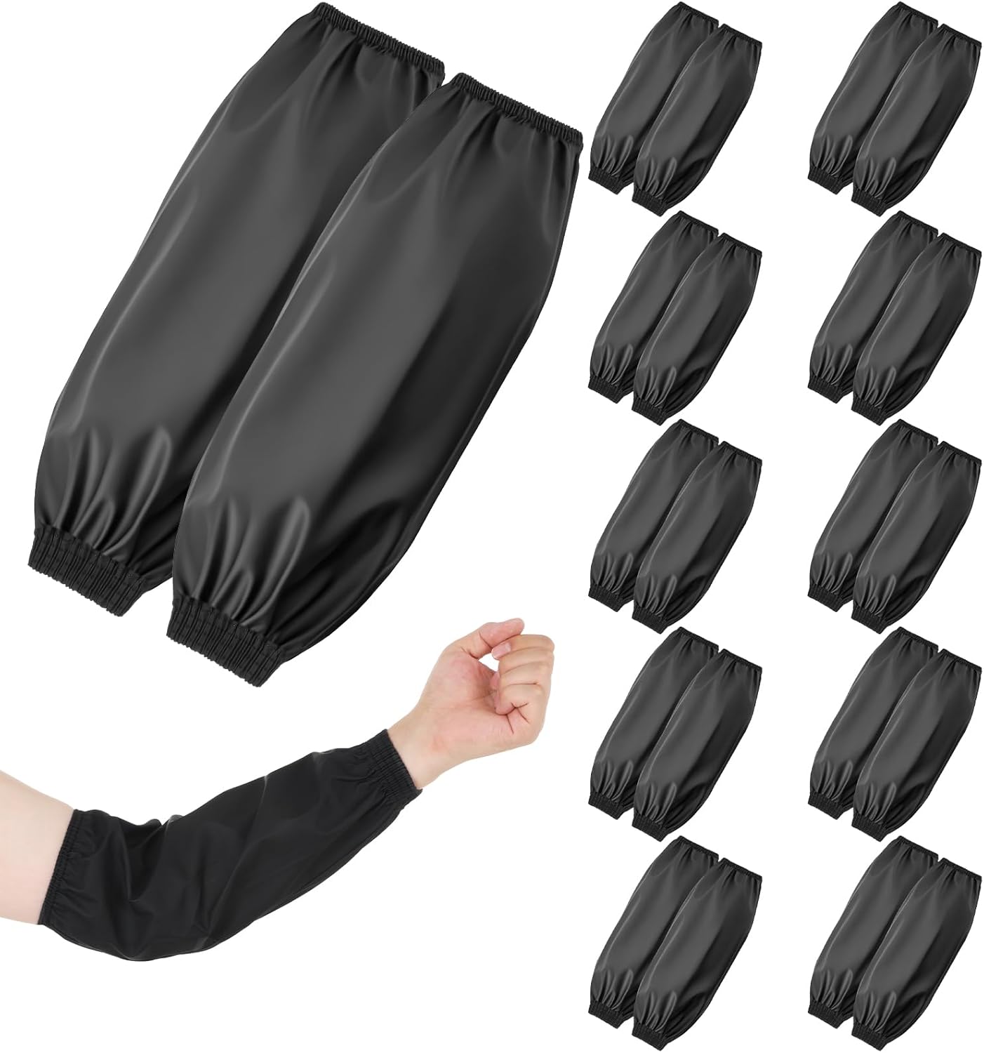 10 Pairs Arm Sleeves Covers PU Oilproof Oversleeves Waterproof Forearm Protector with Elastic Cuffs for Cooking Cleaning Housework