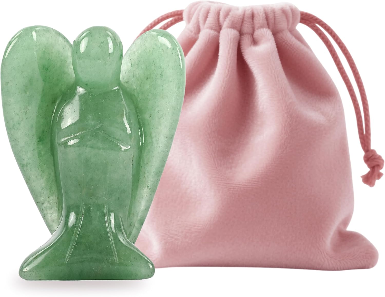 WHAL&YUNE Green Aventurine Angel Figurine Natural Energy Healing Crystals Gemstone Hand Carved Sculpture for Home Office Desk Decor Holiday Lucky Gift - 1.5 inches