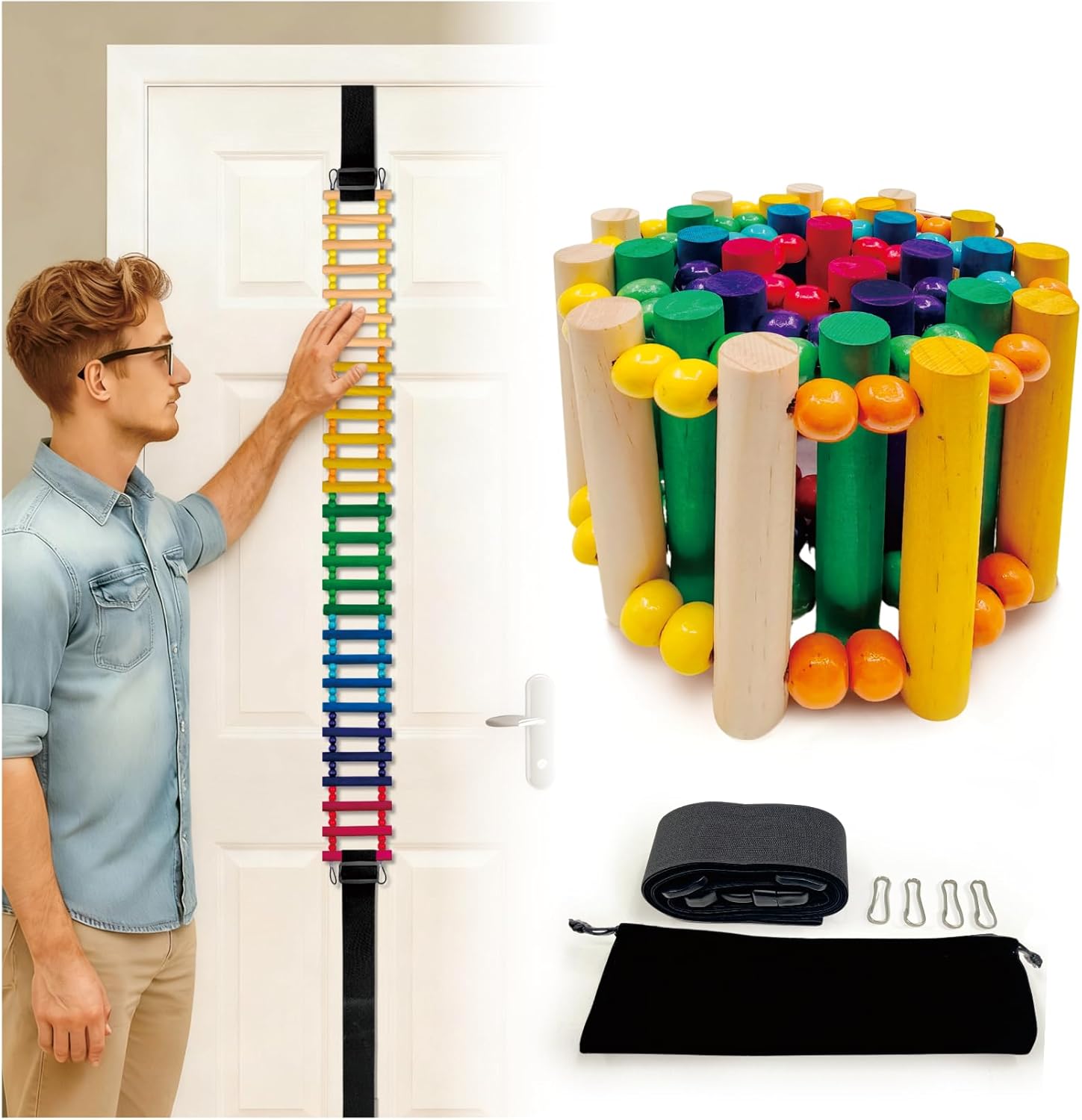 Finger Ladder for Shoulder Rehab – Rainbow Hand and Shoulder Therapy Equipment, Over Door Finger Exerciser for Physical Therapy, Compatible with Shoulder Pulley Systems (Colorful)