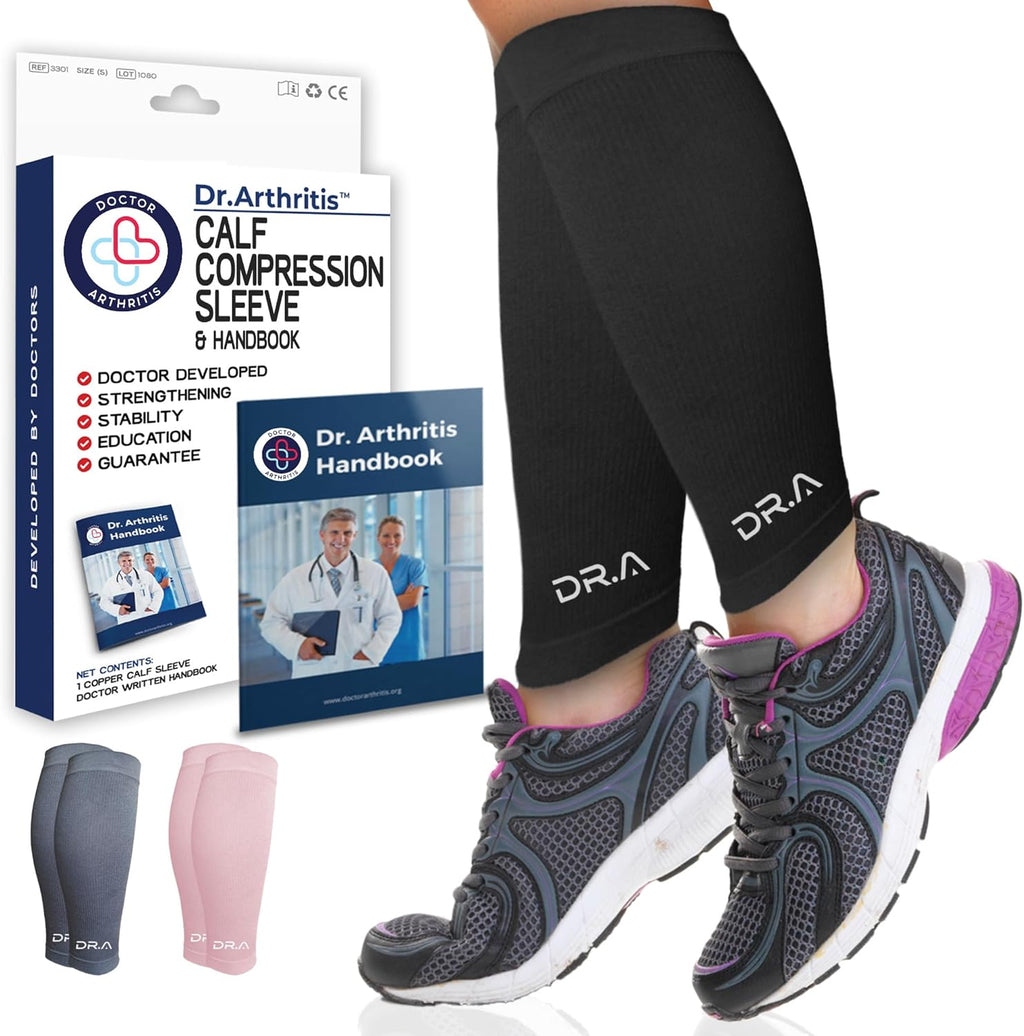 Dr. Arthritis Calf Compression Sleeve for Men and Women, Calf Sleeve & Leg Compression for Shin Splint Relief, Helps with Varicose Vein(Medium, Black, 1 Pair)