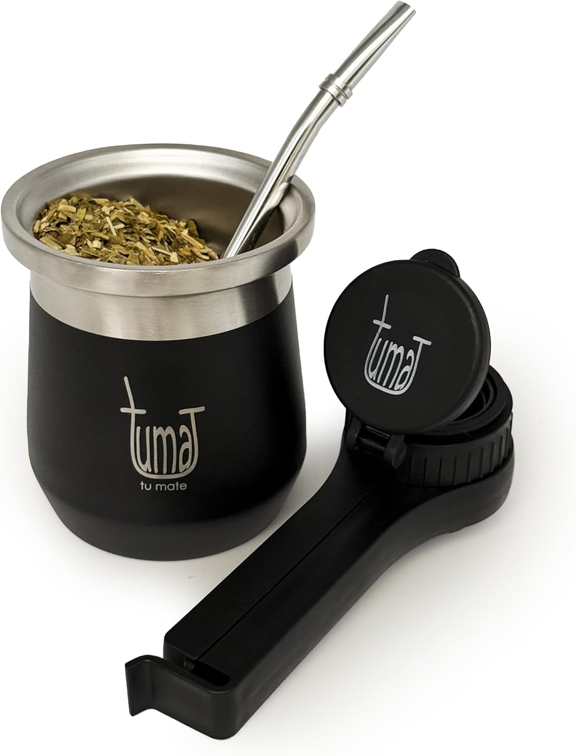 Yerba Mate Cup 8.5 oz, 304 Stainless Steel Double-Wall Mate Cup, Heat Insulation, Yerba Mate Gourd, Mate Cup Kit Includes Cup, Clip Spout and Straw (Bombilla)