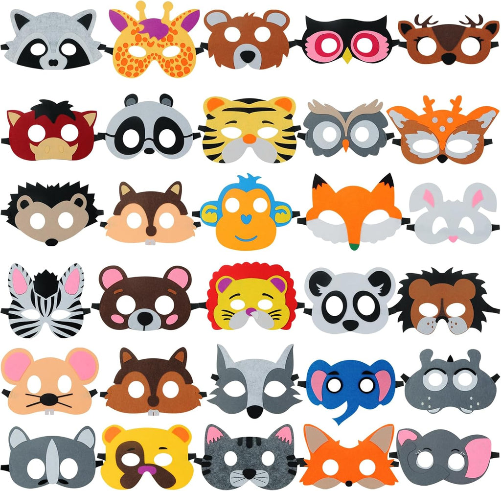 TAOVEN 30 Pieces Felt Animal Masks for Kids Jungle Theme Party Favors Supplies