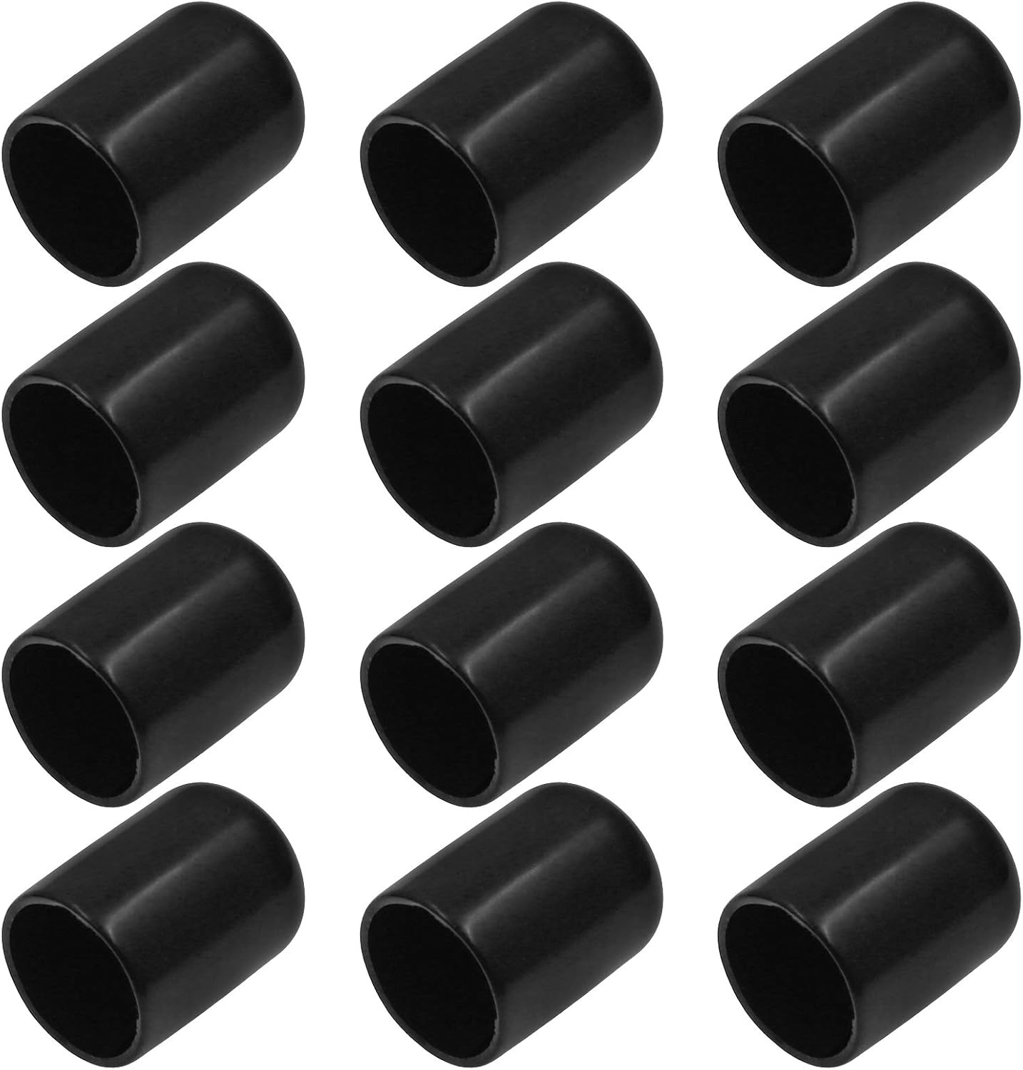 Bonsicoky 12Pcs Round Rubber End Caps 3/4" (19mm) ID Vinyl Flexible Bolt Chair Foot Covers Screw Thread Chair Leg Protectors for Round Tubing Bolt Desk Chair Leg (Black)