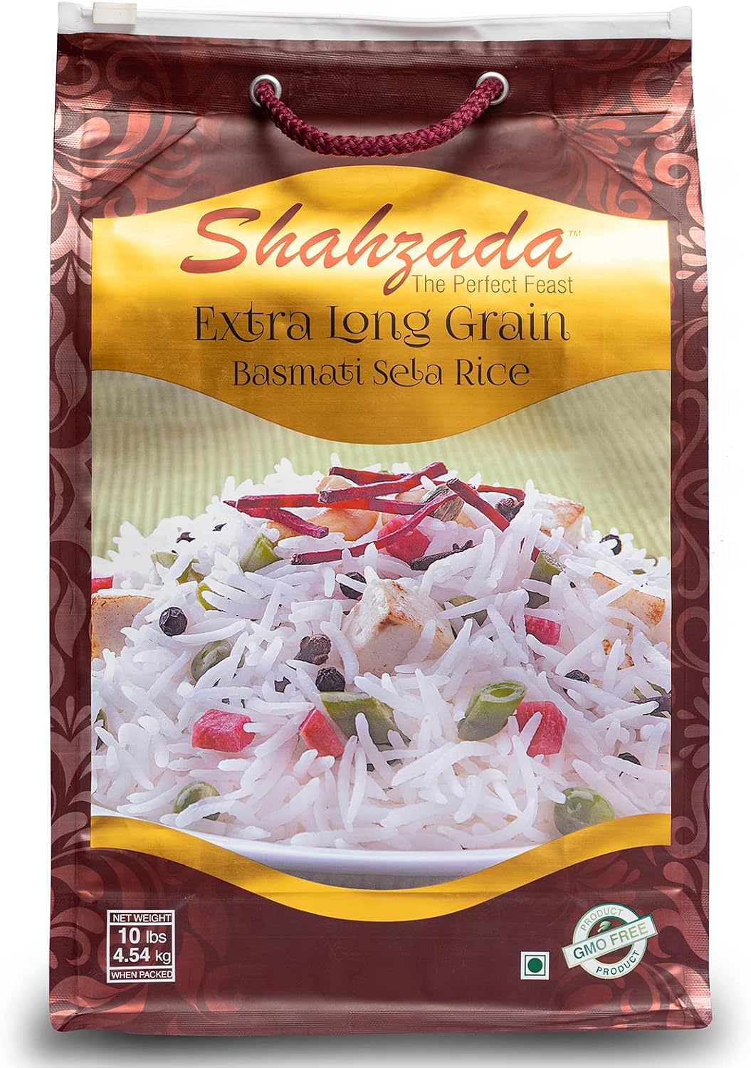 Shahzada Basmati Sela Rice 10 Lbs. Extra Long Grain, Non-Sticky, Non GMO, Vegan, Gluten Free, No Cholesterol, Low Sodium, Zip-Lock Bag, Parboiled
