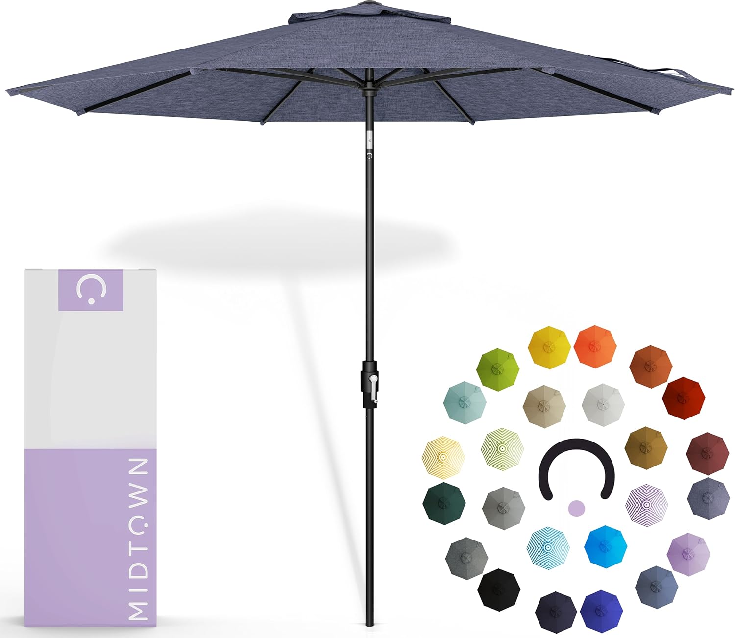 Midtown Umbrellas – The Swilt 8 Ft Patio Umbrellas with 360° Swivel & Tilt Mechanism, Fiberglass Ribs & Terylast Polyester Fabric for Backyard, Deck, Pool & Cafes - Textured Purple Canopy, Black Pole