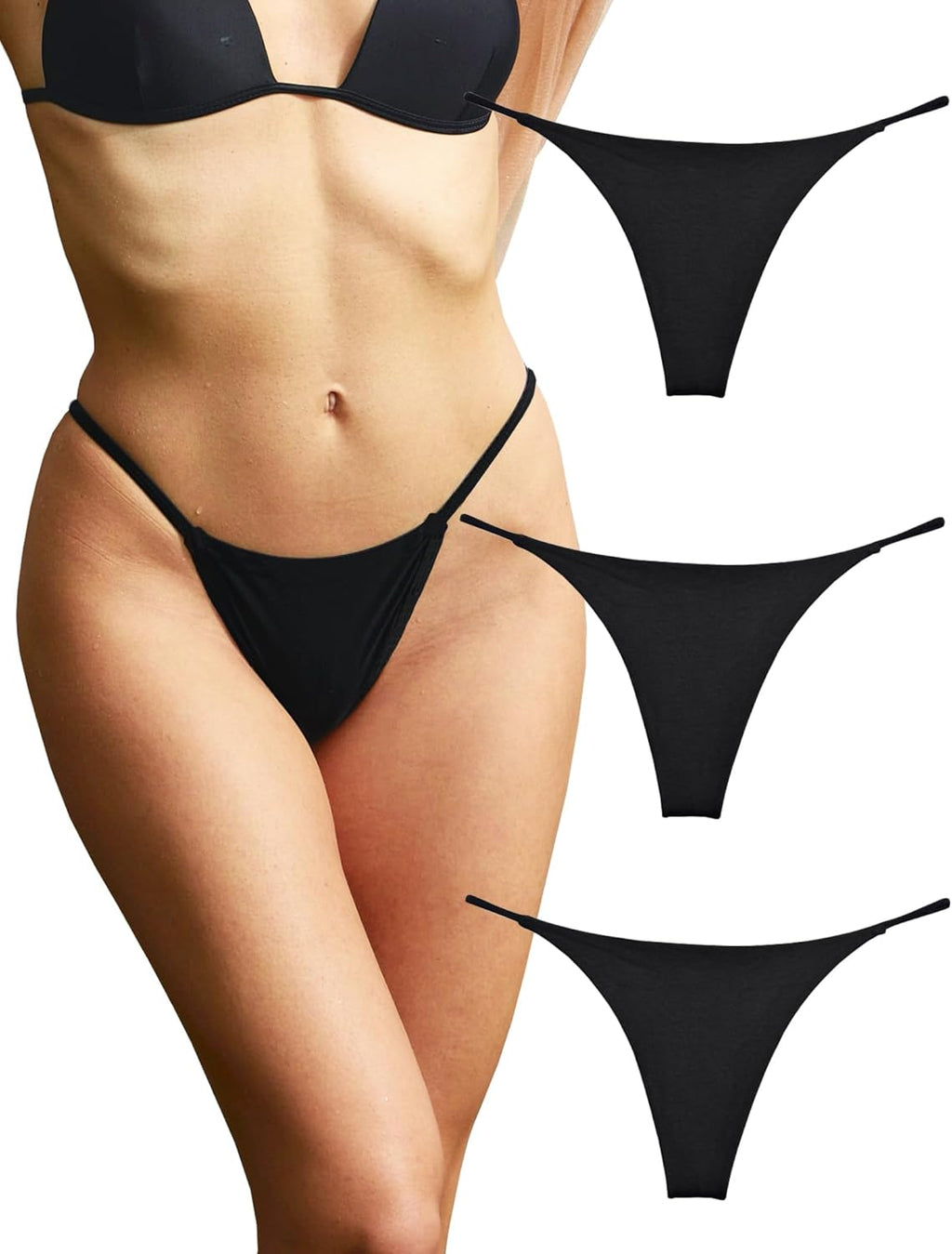 KUKU PANDA Cotton Thongs for Women Sexy Seamless Woman G String Panties 3 Pack Set