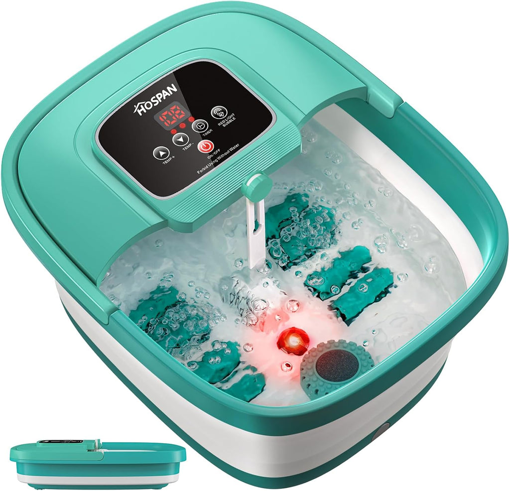 HOSPAN Collapsible Foot Spa with Heat, Bubble, Red Light, and Temperature Control, Foot Bath Massager with 8 Shiatsu Massage Rollers, Pedicure Foot Spa for Relaxation - FS01A