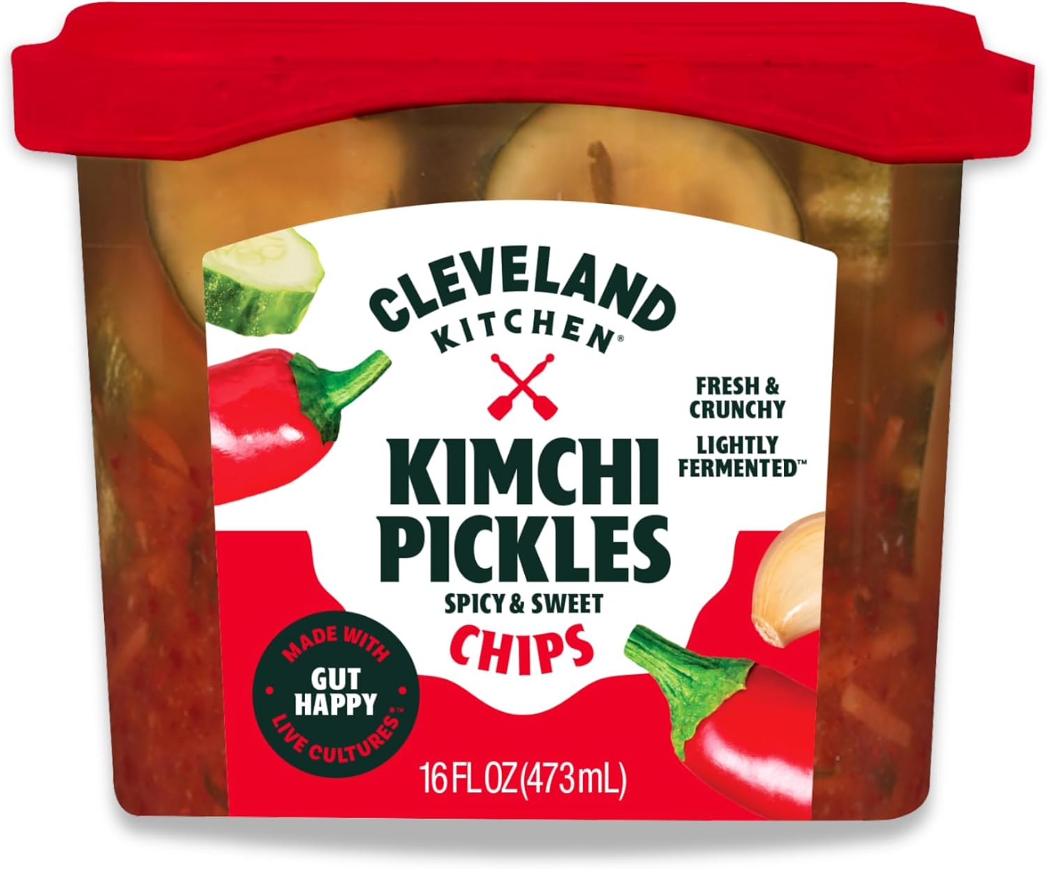 Cleveland Kitchen Kimchi Pickle Chips - Lightly Fermented, Fresh & Crunchy, Bold Kimchi Flavor with a Hint of Spicy Peppers, Vegan & Kosher, 16 oz