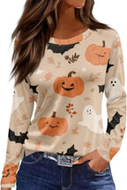 Halloween Shirts for Women Long Sleeve Crewneck Casual Dressy Tops Funny Graphic Halloween Costumes Fall Fashion Outfits