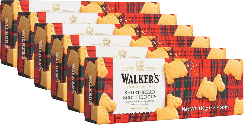 Walker's Shortbread Traditional Scottie Dog Shaped Cookies, Pure Butter Shortbread Cookies, 3.9 Oz Box (Pack of 6)