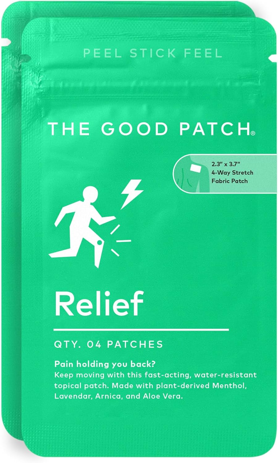 The Good Patch Muscle Pain Relief Patches, Natural Patch with Menthol, Lavender, Arnica and Aloe Vera, Sustained Release, Plant Powered Wearable Wellness, for Back, Neck, Arms, Legs (8 Total Patches)