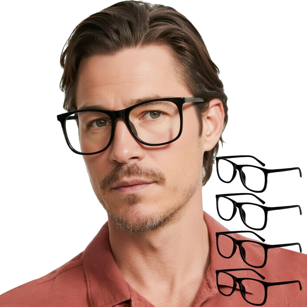 AEZUNI 4 Pack Retro Oversized Square Reading Glasses Men Women Large Wide Stylish Readers 1.0 1.5 2.0 2.5 3.0 3.5 4.0 5.0 6.0