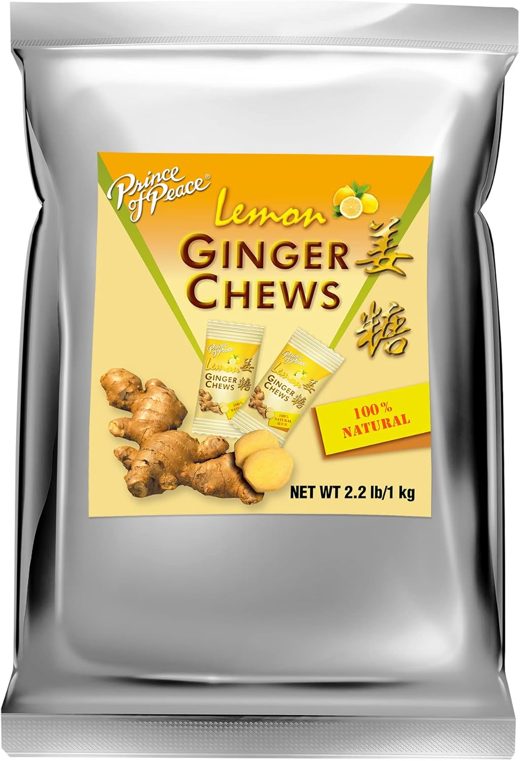 Prince of Peace Ginger Chews with Lemon, 2.2lb/1 kg. – Candied Ginger – Candy Pack – Ginger Chews Candy – Natural Candy