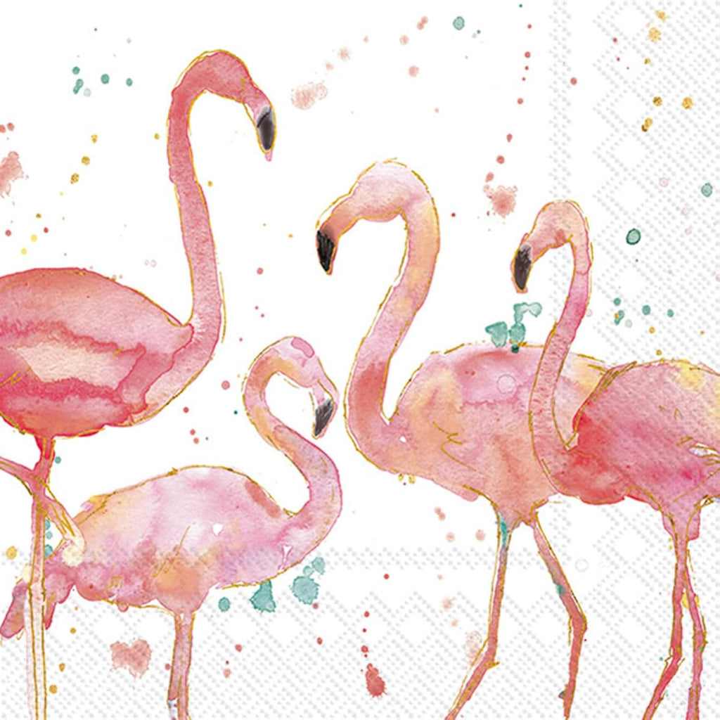 IHR Ideal Home Range Cocktail Napkins Disposable 3-Ply Paper Party Napkin Pack, 5" x 5", Flamingo Fever (Cream), 20-Count