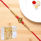 Ghasitaram Gifts Jaiccha Rakhis for Brother Rakhis Online - Y-26 Ganesha divine Rakhi with 200 gms of Soan Papdi