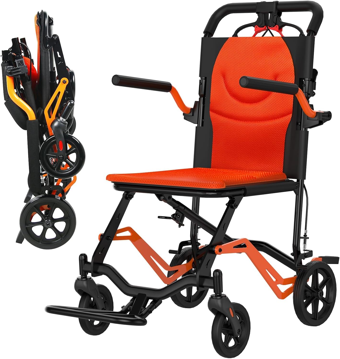 Wheelchairs for Adults, Lightweight Transport Chair,Foldable and PortableTravel Wheelchair with Removable Flip Armrests and Swing Footrests,Portable Travel Chair with Hand Brakes