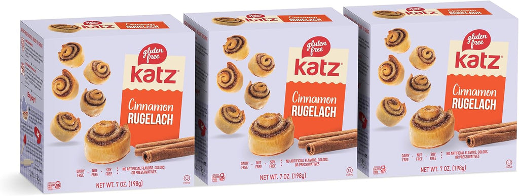 Katz Gluten Free Cinnamon Rugelach Mini Glazed Cinnamon Buns | Gluten Free, Dairy Free, Soy Free, Nut Free | Kosher (3 Pack of 8 Rugelach, 7 Ounce)