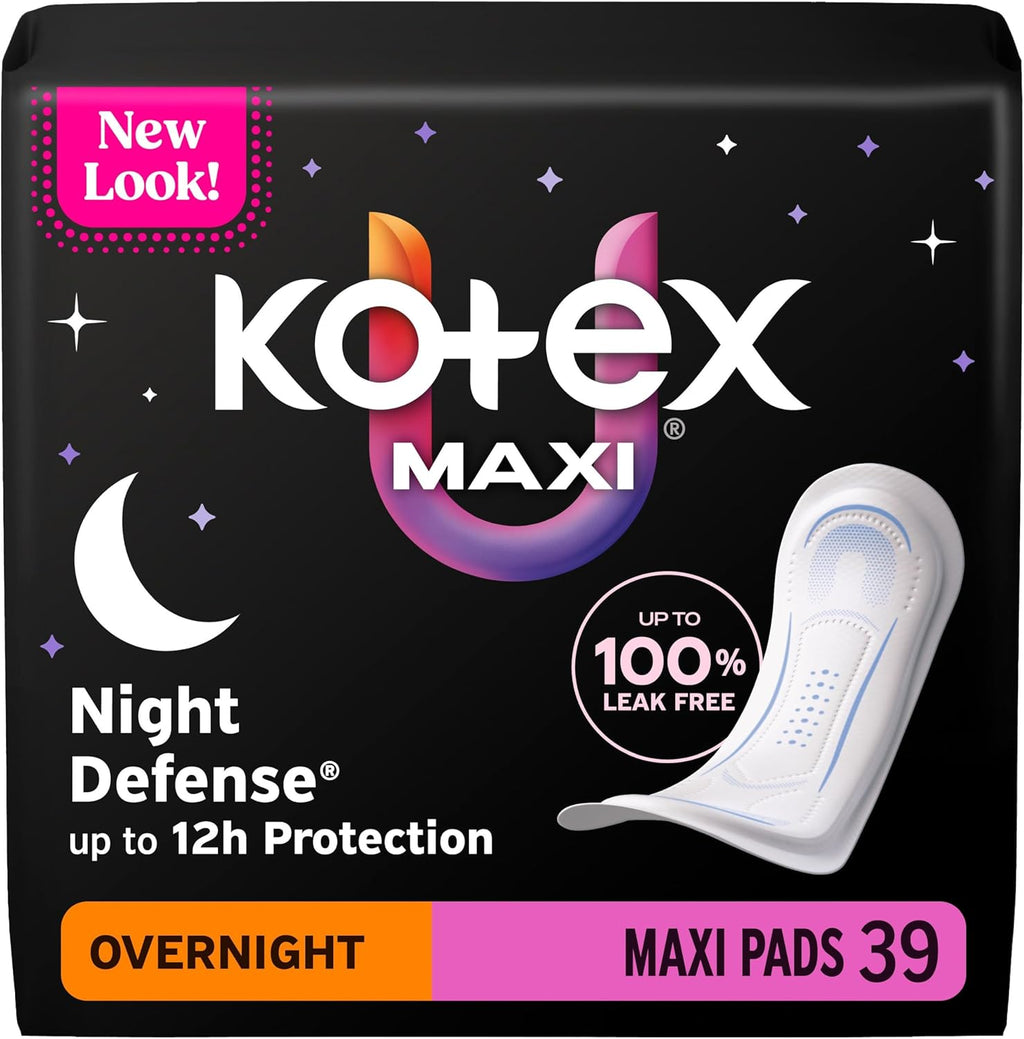 Kotex Overnight Maxi Pads, 39 Count (Packaging May Vary)